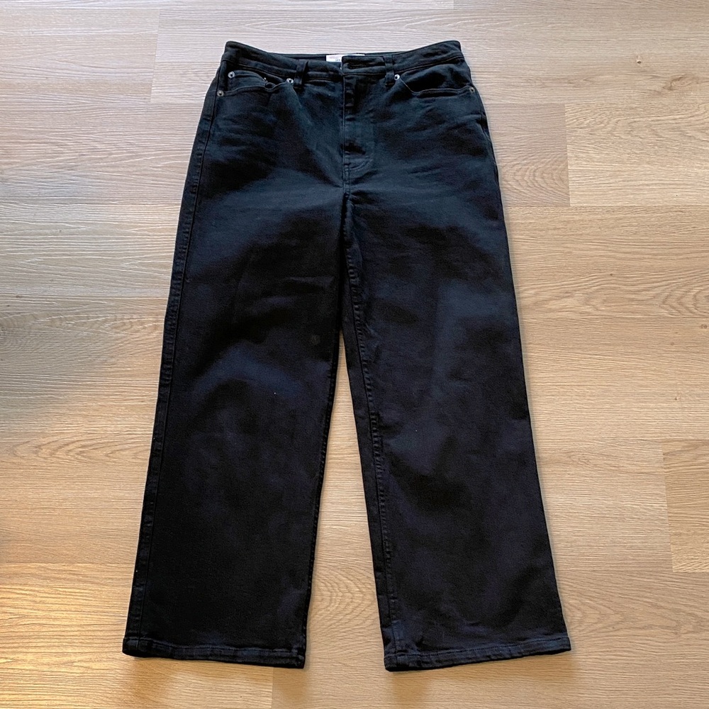 Hudson Wide Leg Cropped Dark Denim Trousers - Picture 2 of 9